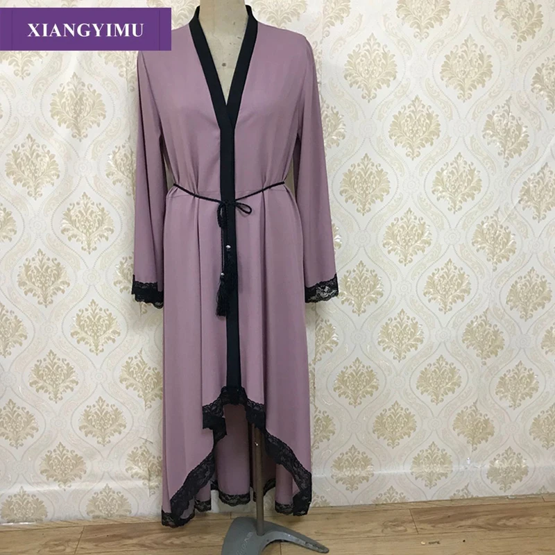 Женское длинное кружевное кимоно модное мусульманское пальто со шнуровкой