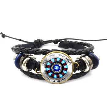 

Avengers 4 Endgame Iron Man Cosplay Accessories Tony Stark Women Men Heart Time Gemstone PU Leather Bracelet Wristband Pendant