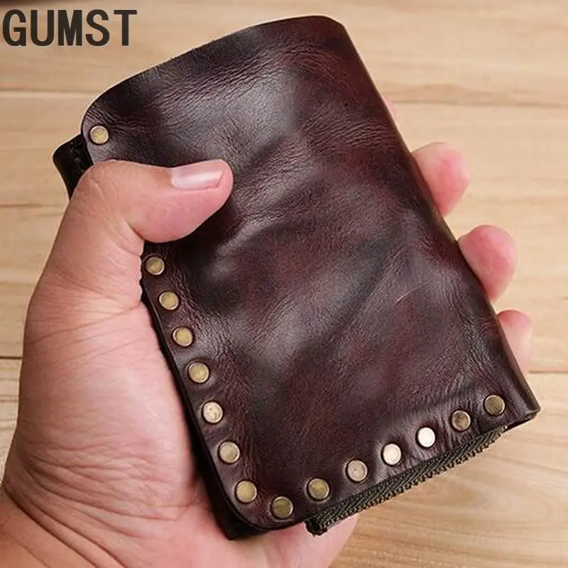 Брендовый мужской кошелек GUMST короткий из натуральной кожи модный с застежкой