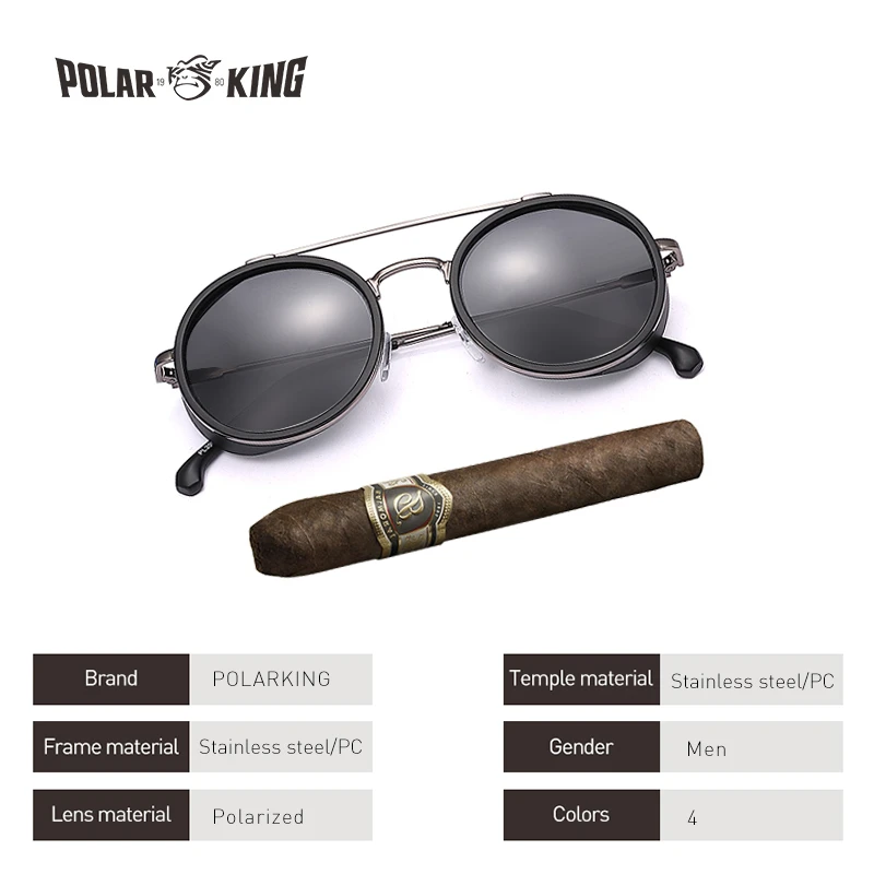 POLARKING Марка Ретро Steam Punk Поляризованные Мужские Круглые Солнцезащитные Очки Gafas De Sol Мужские Металлические Очки для Вождения Дорожные Очки