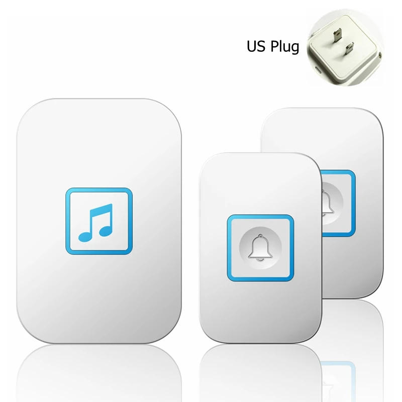 white 2x1 US Умный домашний беспроводной дверной звонок 2 кнопки 1 приемник US EU UK AU Plug 300M дистанционный умный светодиодный водонепроницаемый дверной звонок 60 колокольчиков - Цвет: white 2x1 US