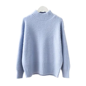 

H.SA manteau femme hiver 2019 Winter Turtleneck Pull Sweater Jumpers Candy Color Blue Solid Pullovers Warm Knit Sweater korean