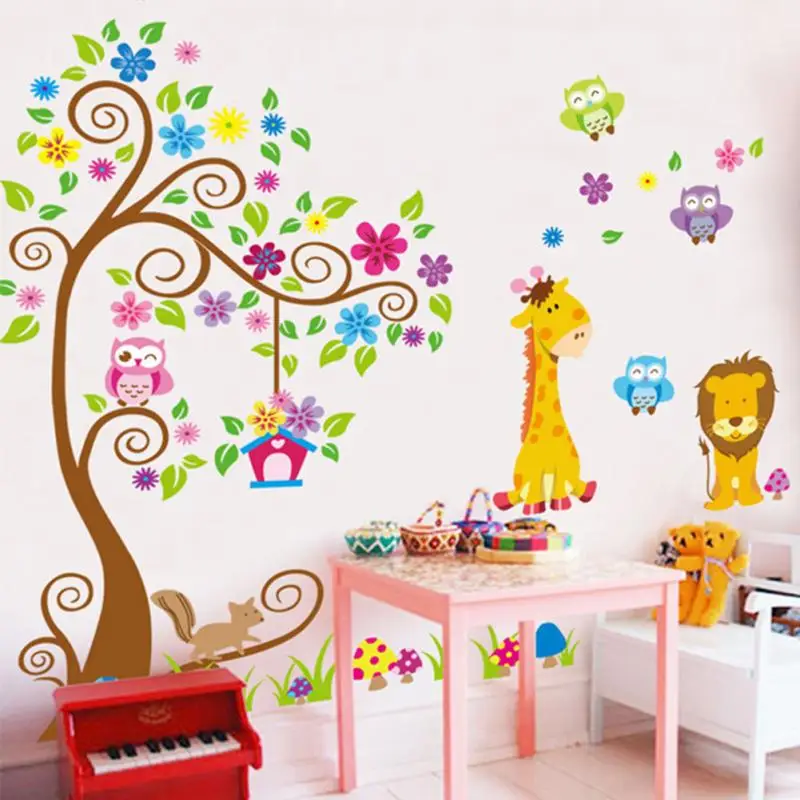 DIY Cute Cartoon Wallpapers Tree Removable Mural Vinyl Decal Wall