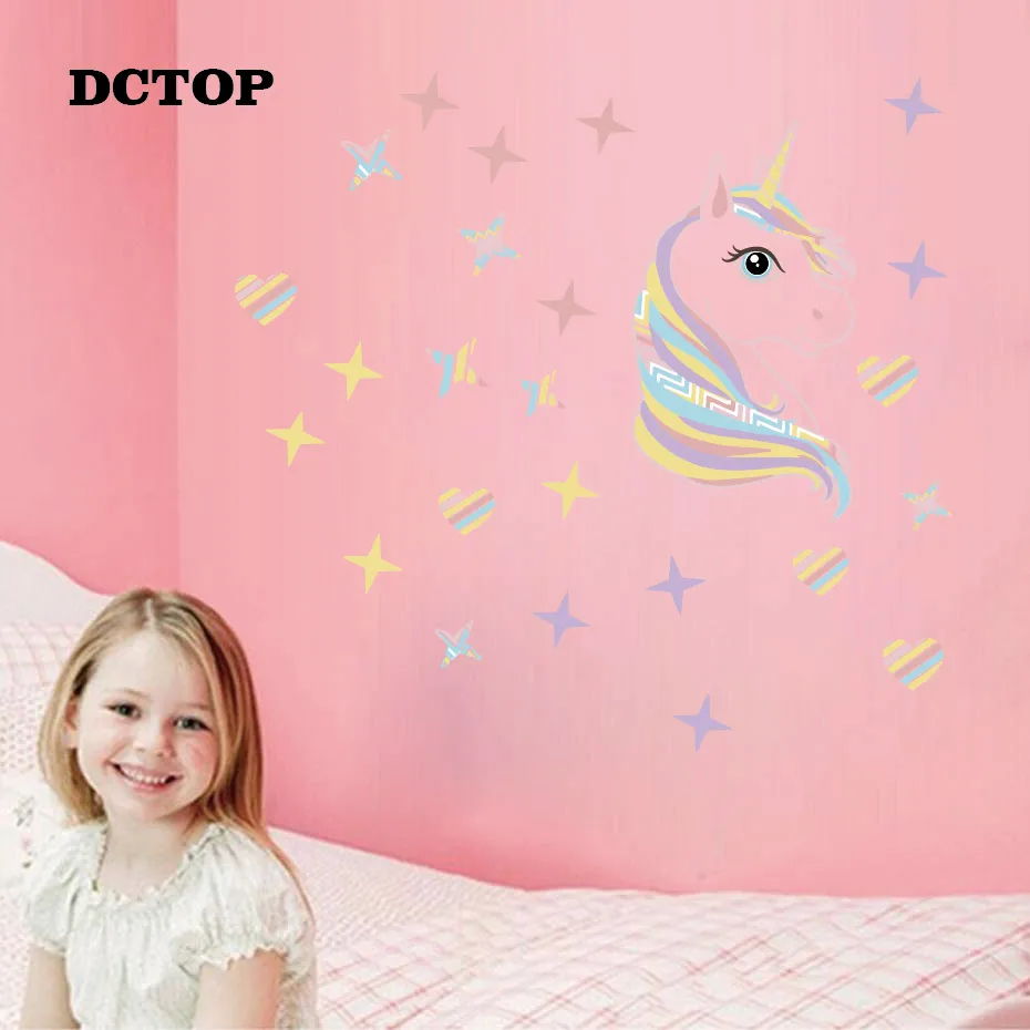 جميل الملونة الساحرة يونيكورن صور مطبوعة للحوائط ملصقات على الحائط الفتيات الأطفال الاطفال ملصقا الحضانة غرفة نوم ديكور المنزل جدارية