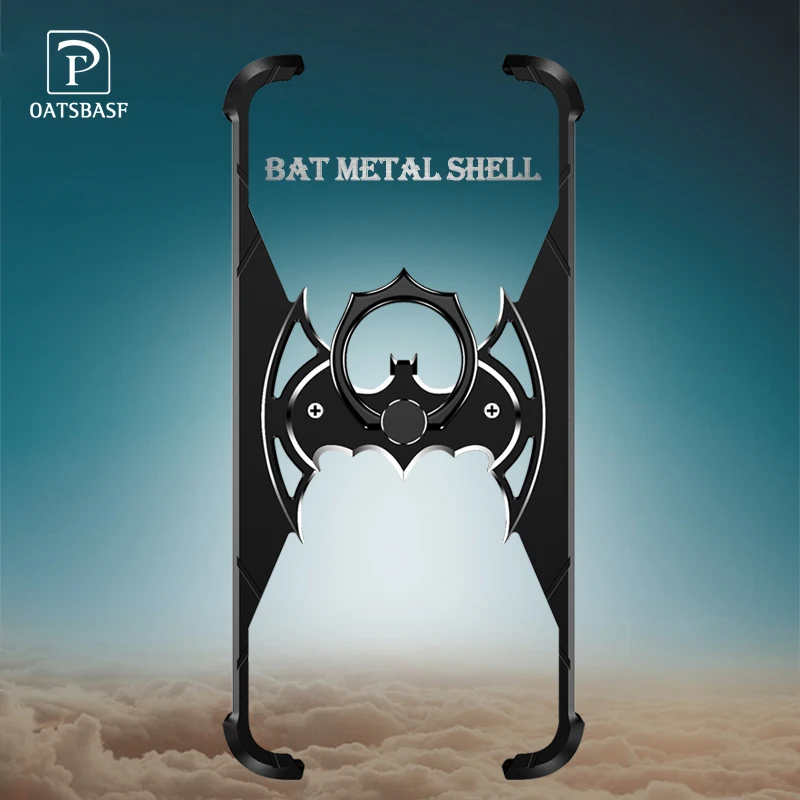 

OATSBASF Bat Design Bumper Airbag Metal Case for iPhone X Case Personality Ring Holder Shell for iPhone 7 8 Plus Metal Cover