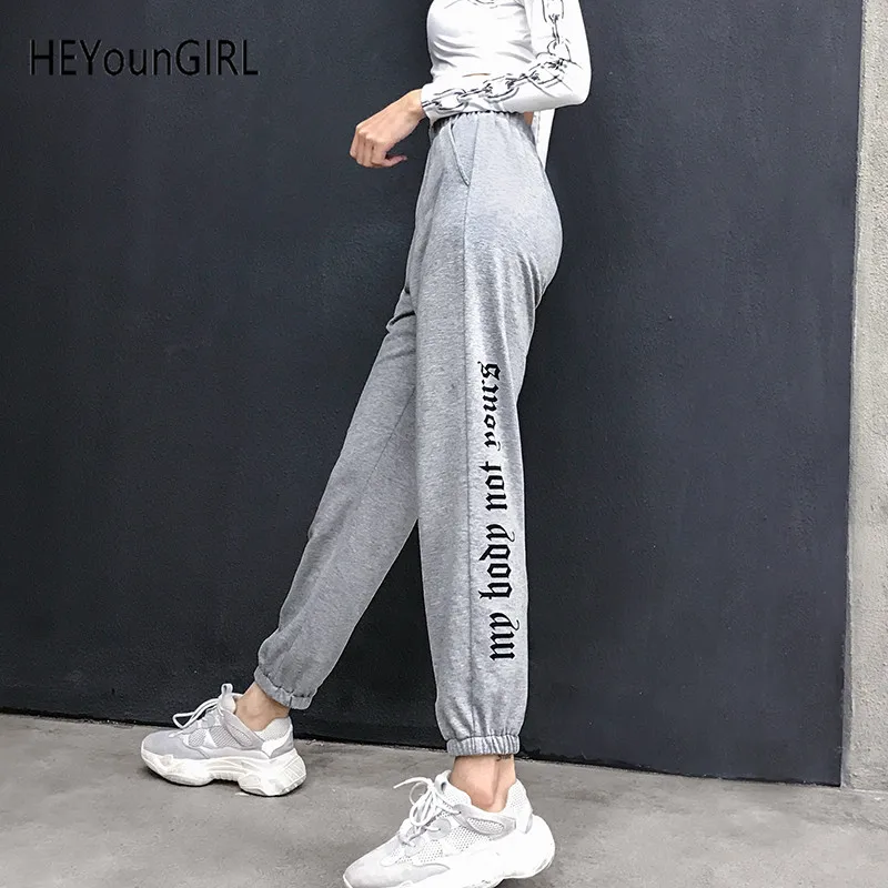 HEYounGIRL Gray Baggy Cotton Harem Sweatpants Women Casual 