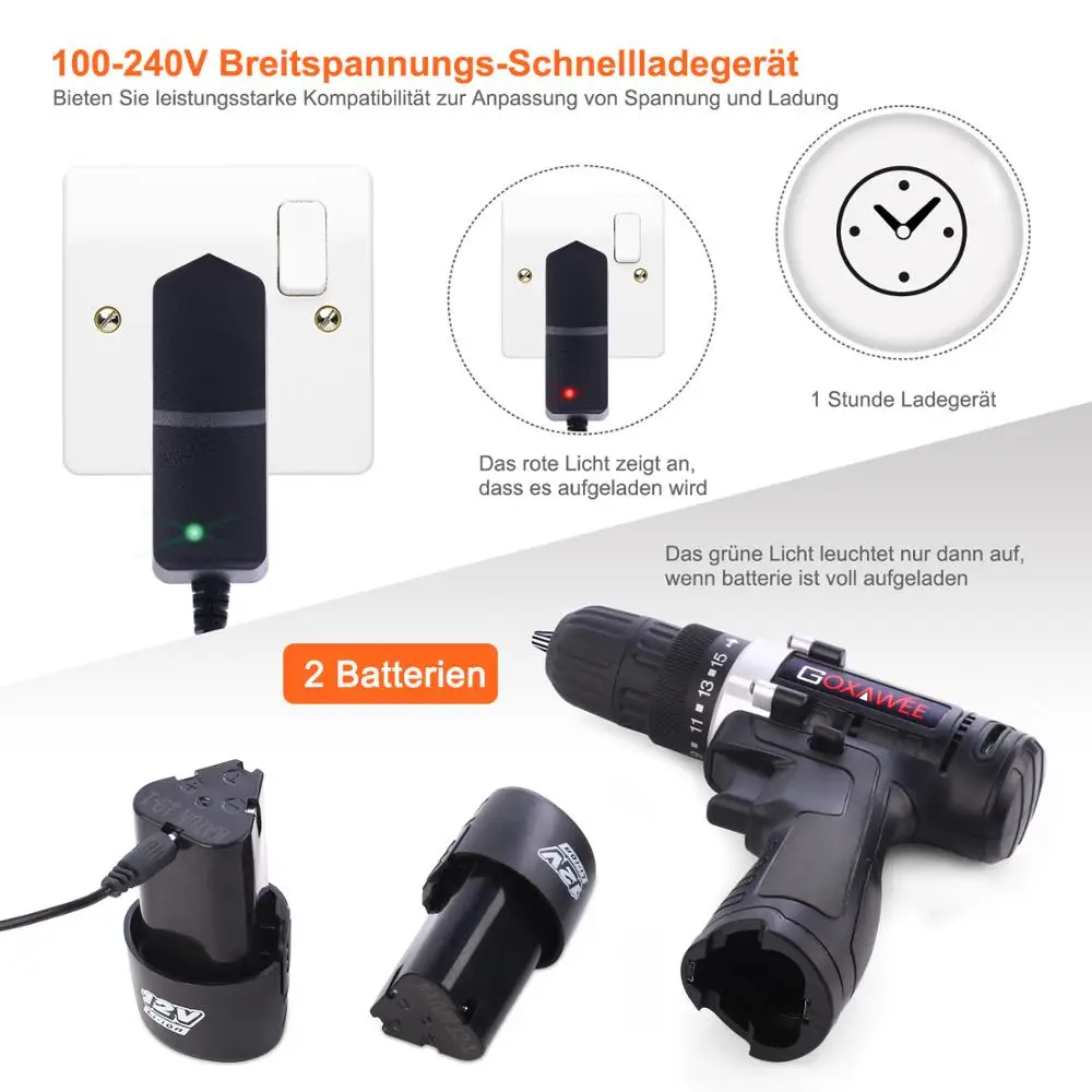 GOXAWEE 12V Two Speed Electric Screwdriver