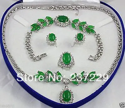 

FREE SHIPPING>>@> Wholesale price FREE SHIPPING aCharming Jewelry Green Jade Necklace Bracelet Earring Ring Set Natural jewelry