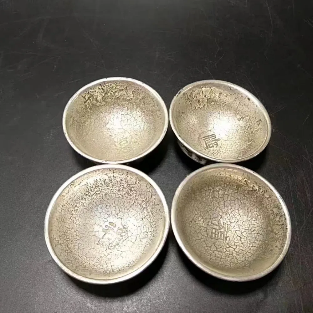 

China handmade antique Silver dish bowl silver plating 4 piece