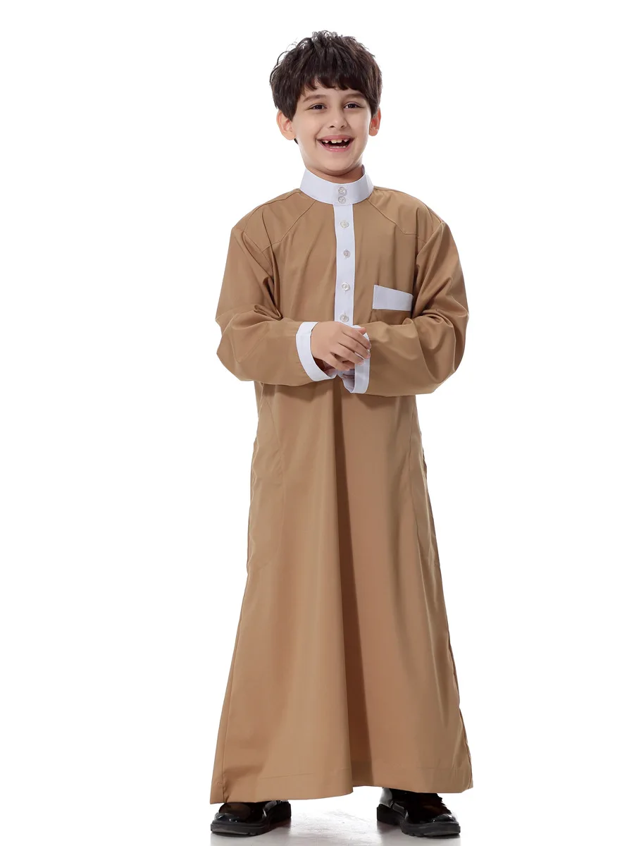 4-15Years детская Jubah мусульманский абайя, арабское халаты для мальчиков 4 цвета с длинным рукавом мусульманские кафтан халат Повседневное блузки рубашки Костюмы