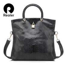 Сумки REALER из натуральной кожи для женщин, сумки через плечо, женские сумки со змеиным узором, дизайнерская сумка-тоут высокого качества