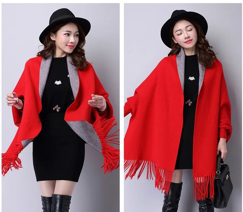 Outono Inverno Batwing Manga Malhas Cardigan Mulheres