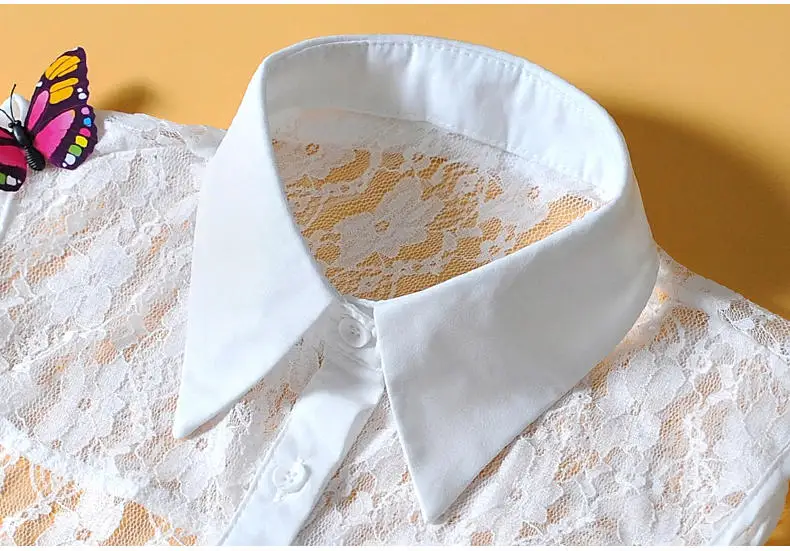 Дизайн кружева полые хлопок Поддельные съемные блузка белая вышивка для женщин Элегантный стиль дизайн все мактинг рубашка воротник