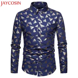 Для мужчин; chemise homme осень-зима модные Повседневное печатных тонкий рубашка с длинными рукавами Блуза Топ ST16