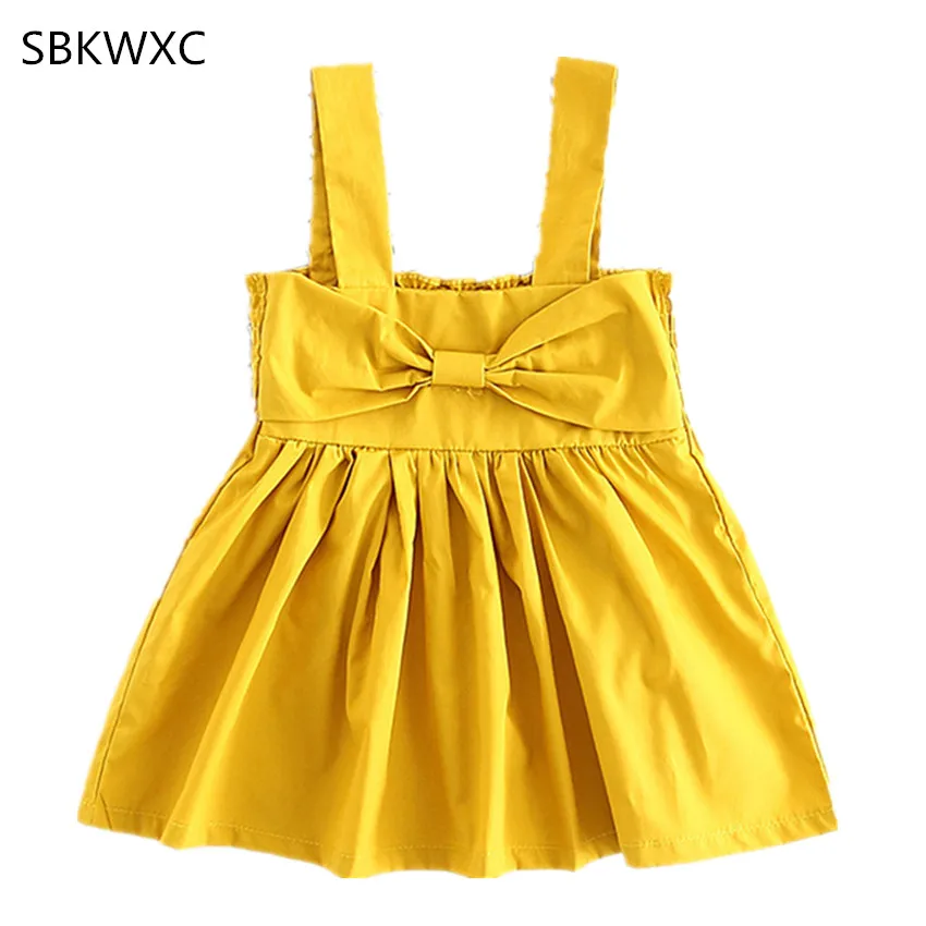 2017 Summer Big Bow Little Girls Mini Dresses Baby Clothes Princess Elastic Lace Child Kid's Dress Kids yellow 6M-4T | Детская
