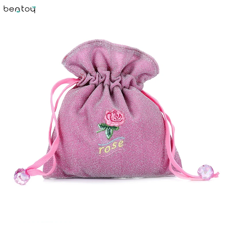 

Portable Embroidery Rose Jewelry Packing Drawstring Bag For Women Travel Cosmetic Make Up Storage Pouch Clutch Coin Purse Bags