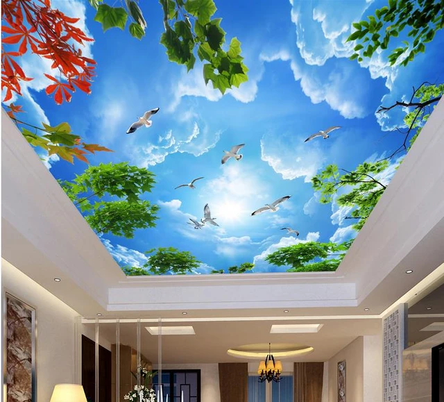 Custom 3d Ceiling Murals White Clouds Branches Wallpaper For Bathroom 3d  Sky Ceiling Photo European Wallpapers - Wallpapers - AliExpress