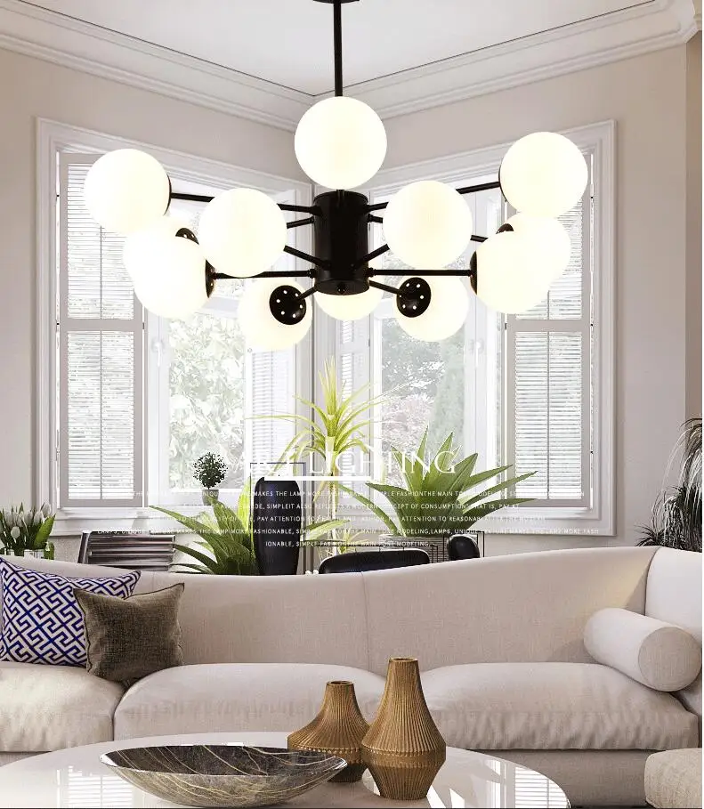 Bola de Vidro Pós-moderna Criativo Feijão Mágico Lustre Estilo Nórdico 23 Cheap Lustres