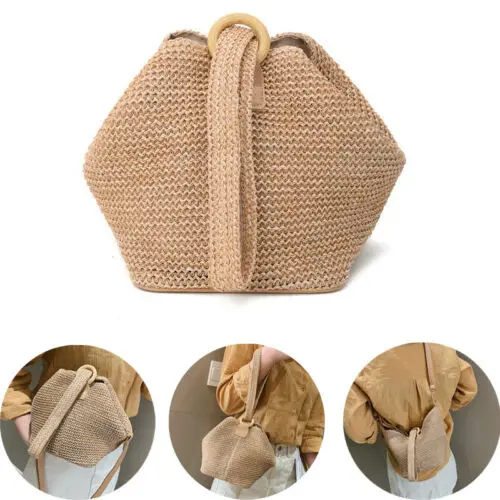 

Women Cross Body Bag Round Circular Rattan Wicker Straw Woven Beach Basket Purse
