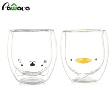 Стеклянная чашка с двойными стенками, кофейная кружка, милый мультяшный медведь/утка, двойная Изолированная прозрачная молочная стеклянная чашка для чая, кофе, пива, 300 мл