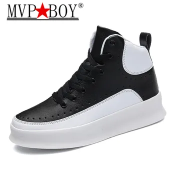 

MVP BOY Autumn Winter New Style Men High Top Sneakers Leather Flats Shoes Breathable Anti-slip Outdoor Footwear for Male 39-44