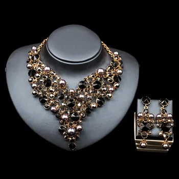 

LAN PALACE fine colorful necklace jewelry set simulated pearl austrian crystal necklace and earrings for wedding free shipping