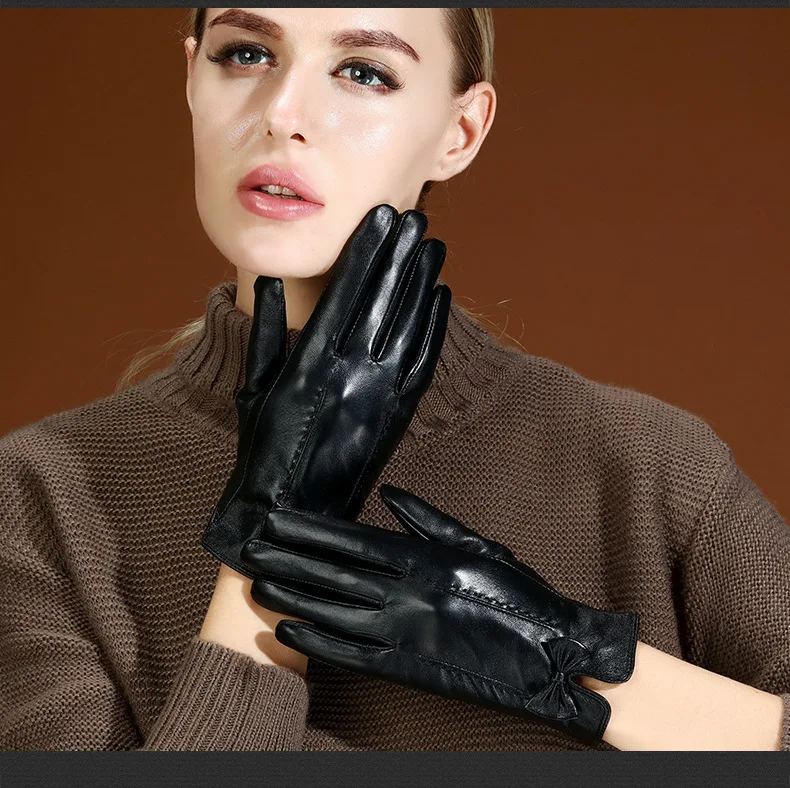 Modis сенсорный экран женские кожаные перчатки овчины зима термальность красные перчатки полный палец черный вождения Прихватки для мангала