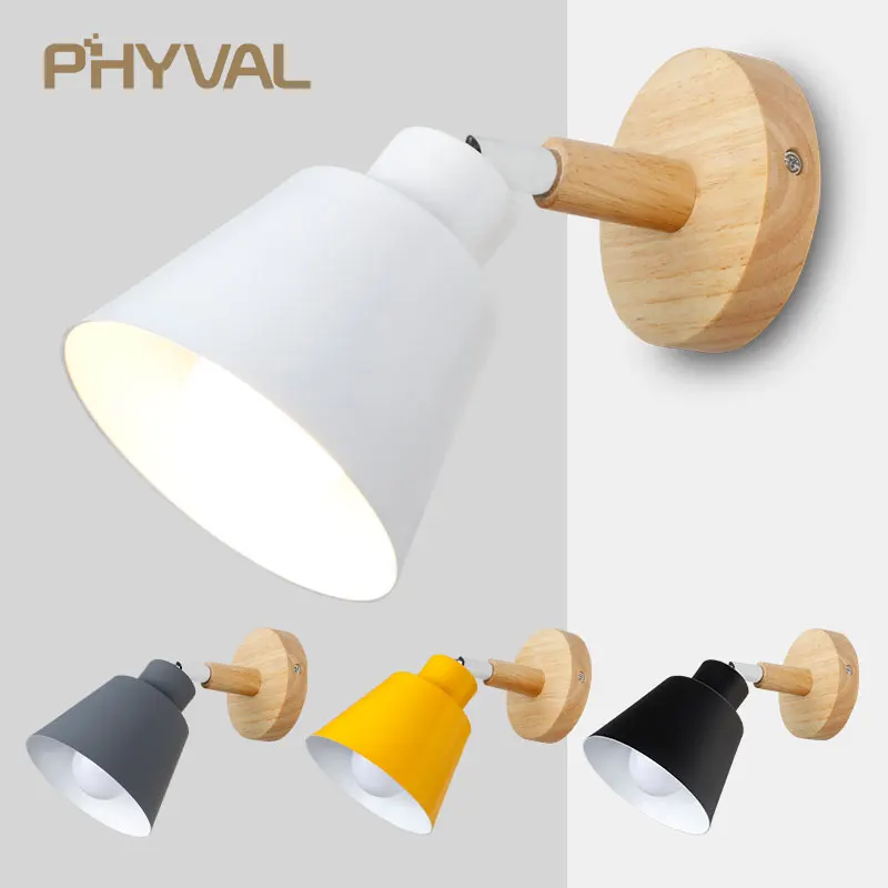 Online Luces de pared de madera lámpara de pared de cabecera lámpara de pared de dormitorio lámpara de pared para cocina restaurante moderna lámpara de pared nórdico macarrones