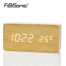 FiBiSonic Wooden Digital LED Alarm Clock reloj despertador Sound Control Temperature Electronic Desk Table desktop Clock