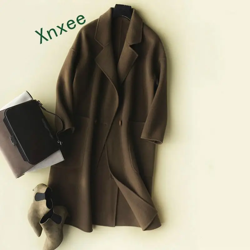 Женское кашемировое пальто Xnxee длинное шерстяное из натуральной 100% ной шерсти