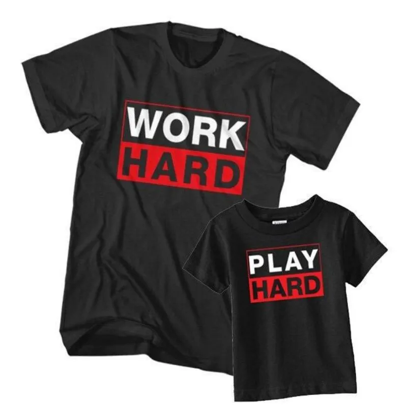 

Son and Dad Matching Clothes Family Clothing Work Hard Play Hard Letter Printing Me and Mini Me Little Brother Sisters Clothing