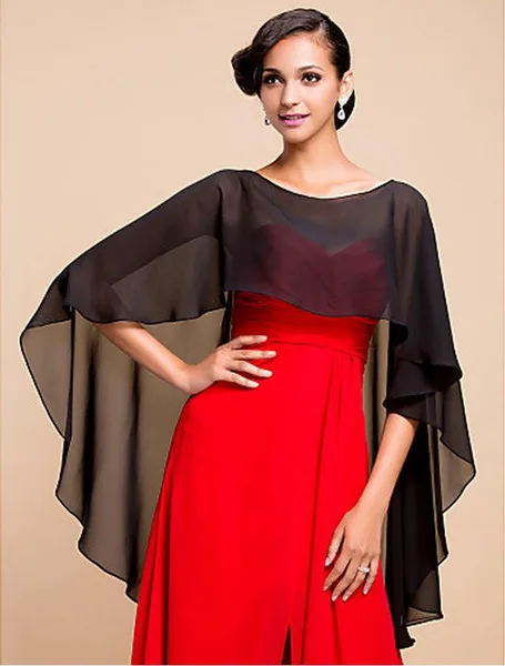 Bolero Jacket Wedding Dress Custom Made Fashion Black White Chiffon Cape Cloak Medieval Renaissance Wedding Bridal Wraps High Quality