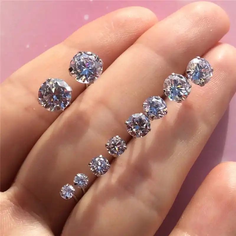 925 пробы серебряные серьги; классического фасона; 3 мм 4 мм 5 мм 6 мм четыре когтя циркон, серьги со шпилькой, для женщины мужчины подарок Oorbellen ...