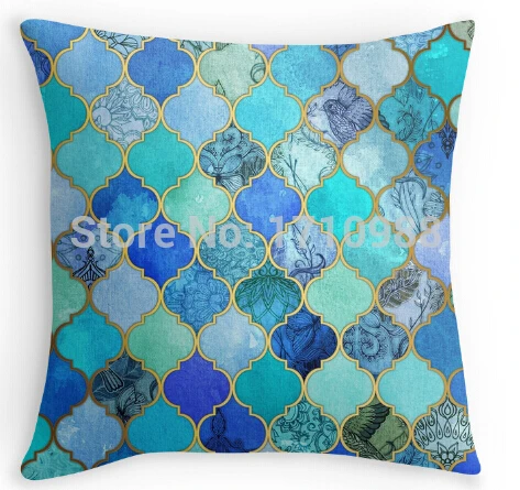Aliexpress Cobalt Blue Aqua Gold Decorative Moroccan Cobalt Blue Aqua Gold Decorative Moroccan Tile Pattern Two Sides Pillow Cases