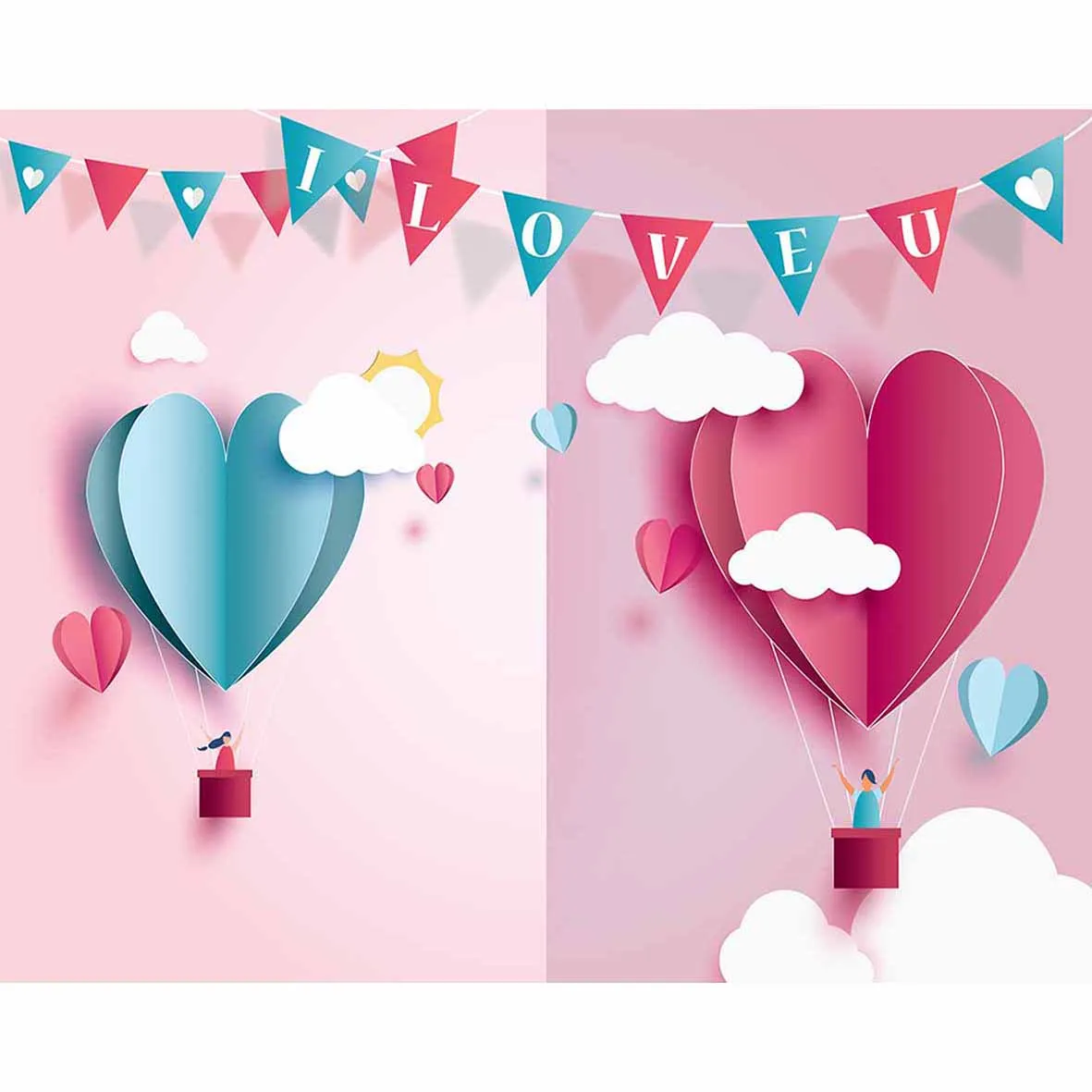 Love Background Valentine Hearts Hot Air Balloon Pastel Pink