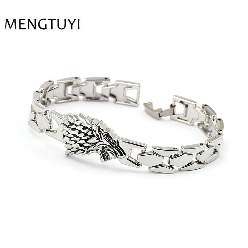 

J Store Wolf Game of Thrones Bracelets & Bangles Silver Stark House Bracelet Men Zinc Alloy Chain pulseira masculina jewelry