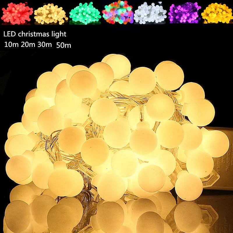

2019Fairy Lights Waterproof LED Ball Fairy String 10M 20M 30M 50M LED String Light Christmas Wedding Decoration Outdoor Lighting