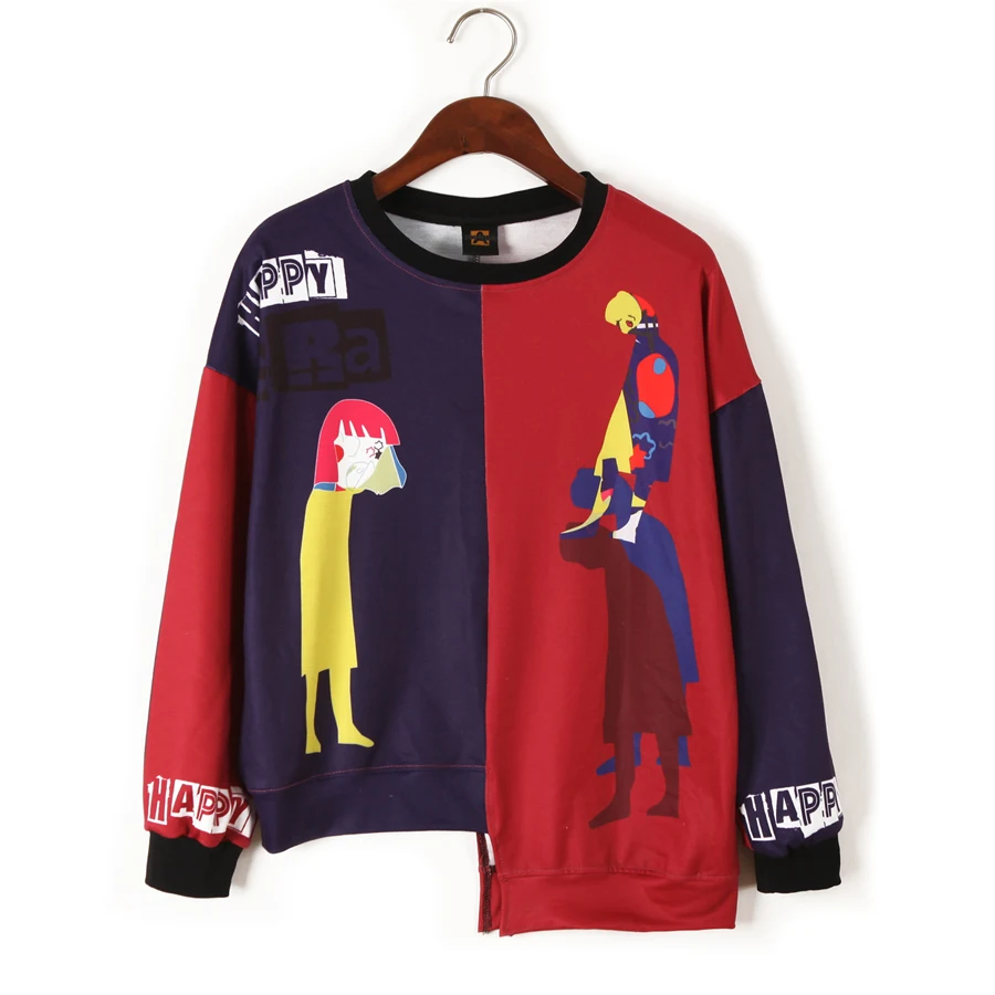

NEW 2019 womens fashion Hoodies Sweatshirts print Character irregular pullover women's sweatshirt Patchwork Harajuku tracksuits