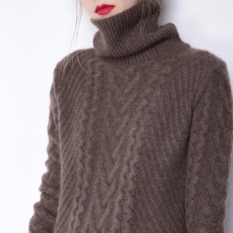 

Women Sweater 2019 New Fashion Double Thickening Loose Turtleneck Cashmere Sweater Female Knit Cashmere Pullover Long Sweater