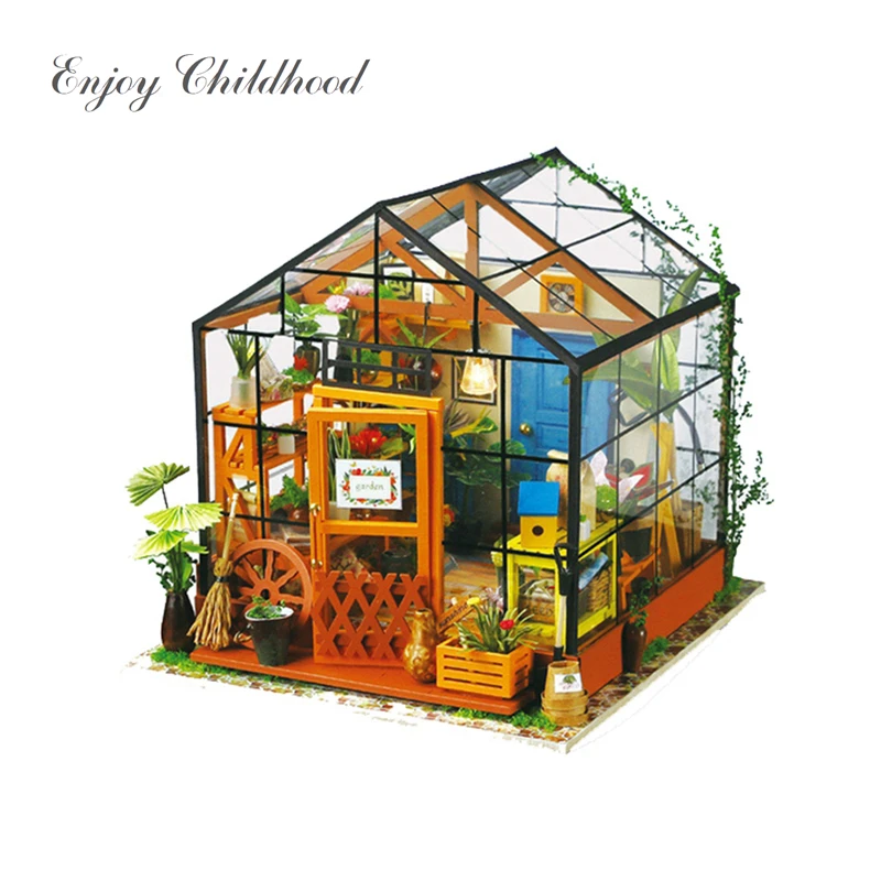 

3D Wooden Dollhouse DIY Handmade Miniature With Furnitures Model Building Dollhouse Toys For Kids Kathy's Flower House Robotime