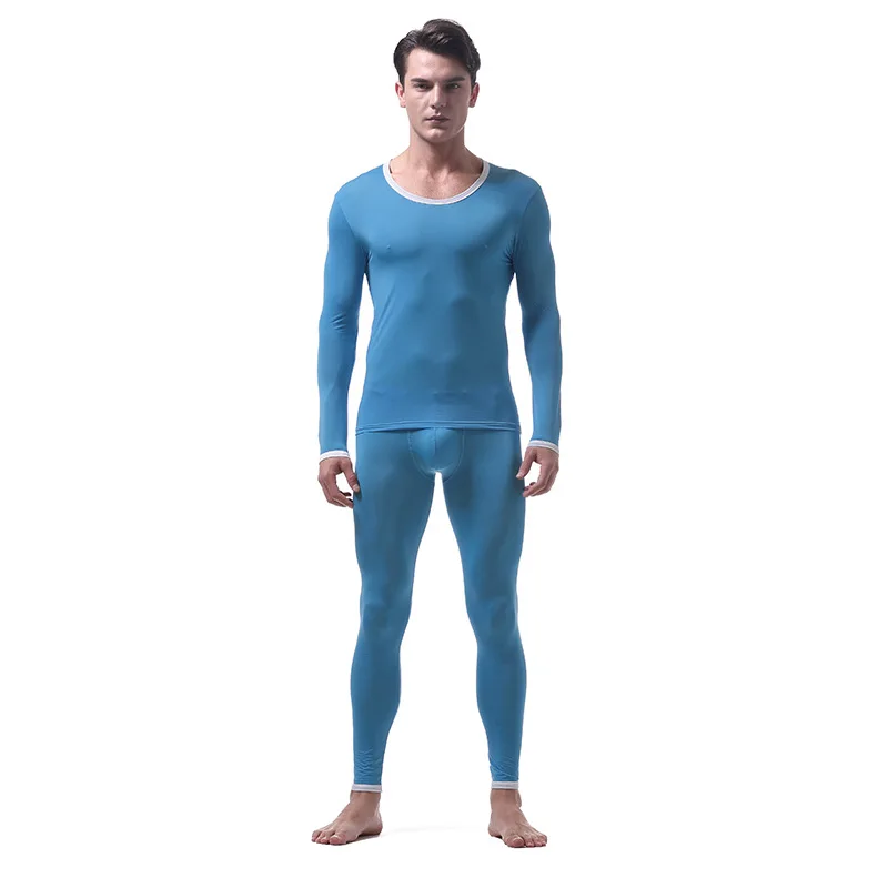 best long johns Ultra-thin Ice Silk Soft Fabric Men's Underwear Sets Translucent Breathable U Pouch Bag Design Sexy Long Johns(for A Suits) fleece long johns