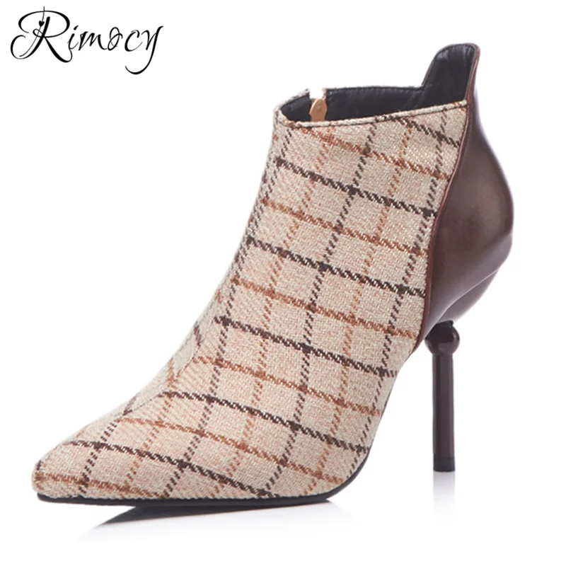

Rimocy ankle boots for women 9cm Super High Heels Boots 2019 fashion Winter Large 32-48 size warm shoes woman thin heels botines