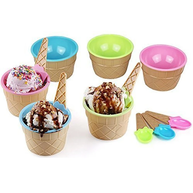 

Double Plastic Ice Cream Shape Kids Bowl Anti-fall Heat Proof Baby Tableware Children Feeding Dishes Spoon Cute Ice Cream Cup