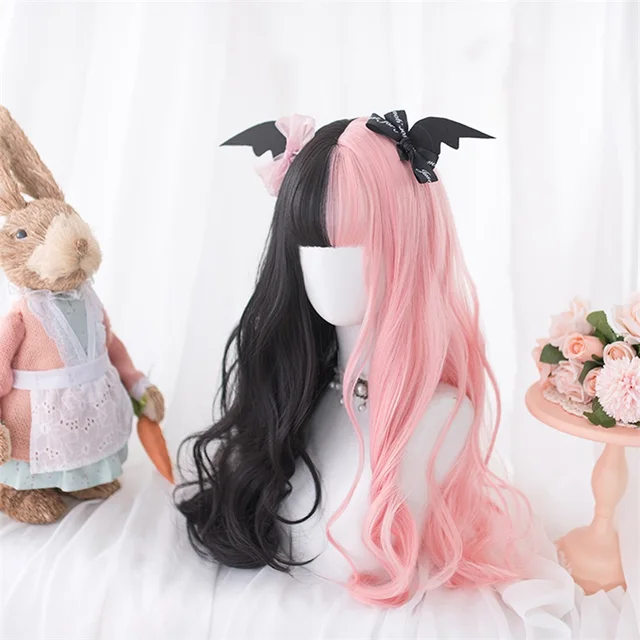 Black pink pastel goth wig 3