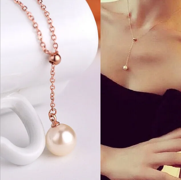 

KingDeng Long Necklaces Big Pearl Korean Silver Jewelry Sweet Clavicle Chain Women harajuku Fashion Pendant 2018 valentine's day
