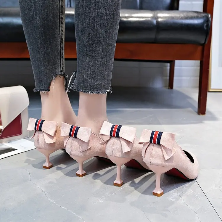 

2019 spring and autumn new wild butterfly stiletto pointed high heels Korean fashion casual shallow mouth women's single shoes