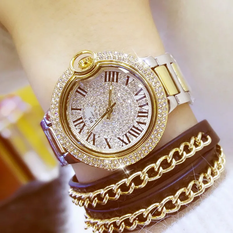 

2019 All Links Roman Numerals Graduated Rhinestone Dial Gift Ladies Watch Fashion & Casual Chronograph Bracelet Clasp