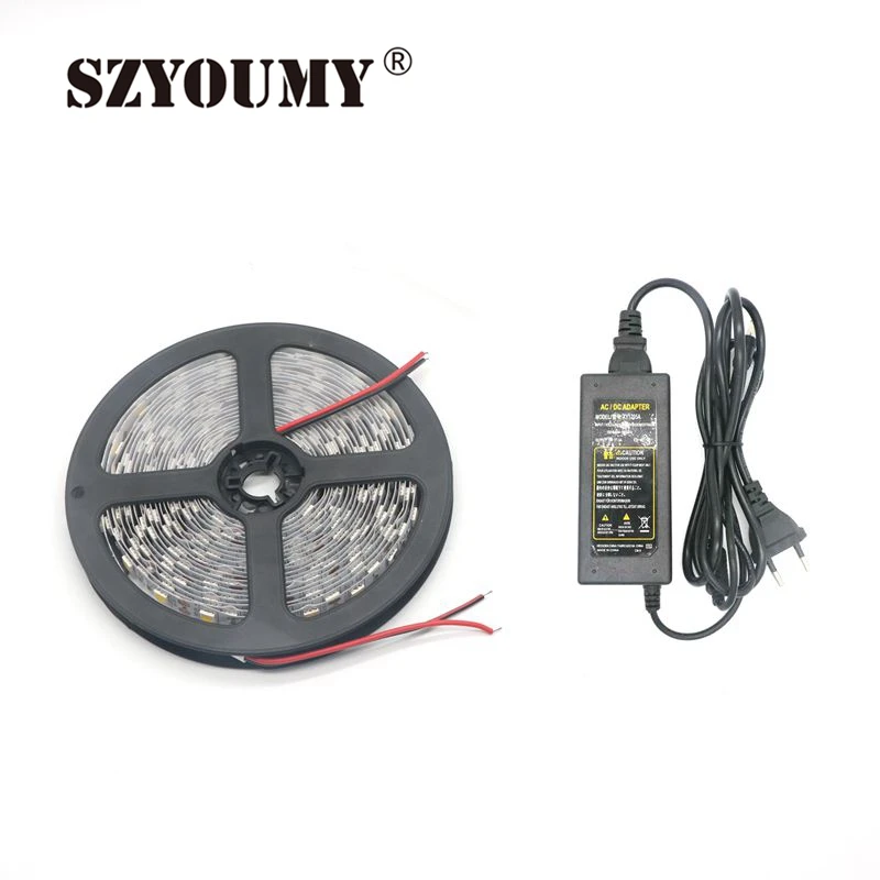 #Best SZYOUMY Led Strip 5050 Flexible Ribbon Non Waterproof Ip20 Single Color 5 Meters 300 SMD 5050 60Leds m DC12V + Dc12V 5A Adapter
