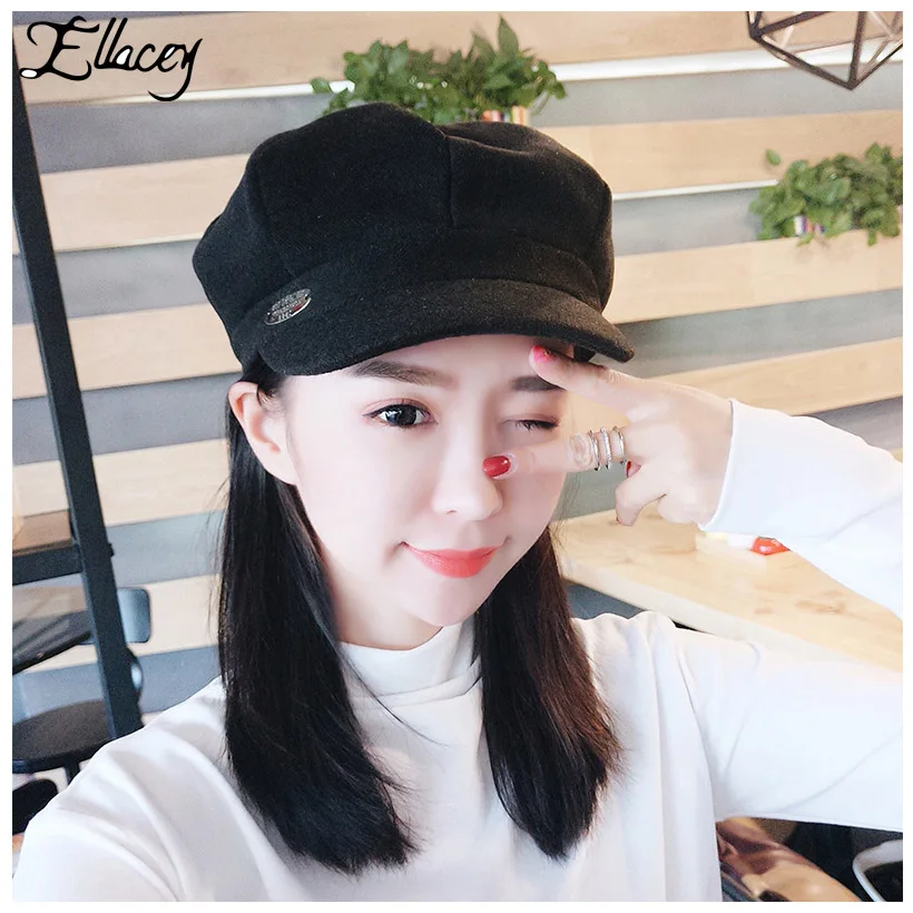

Ellacey Autumn Winter Octagonal Hats Retro Faux Cashmere Hats for Women Youth Fashion Women's Caps Painter Female Hat Octagonal