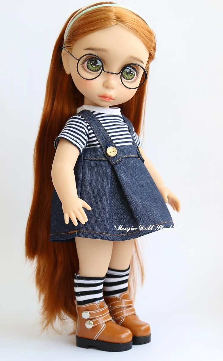 [DY124] 1" Disyne Кукла Одежда# джинсовый комбинезон и Полосатый Топ Набор для 16 дюймов девочка кукла наряды для розничной торговли